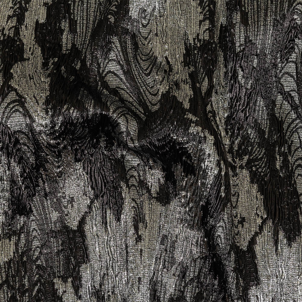 Metallic Silver and Black Wood Grain Luxury Plisse Brocade - Joann Fabrics