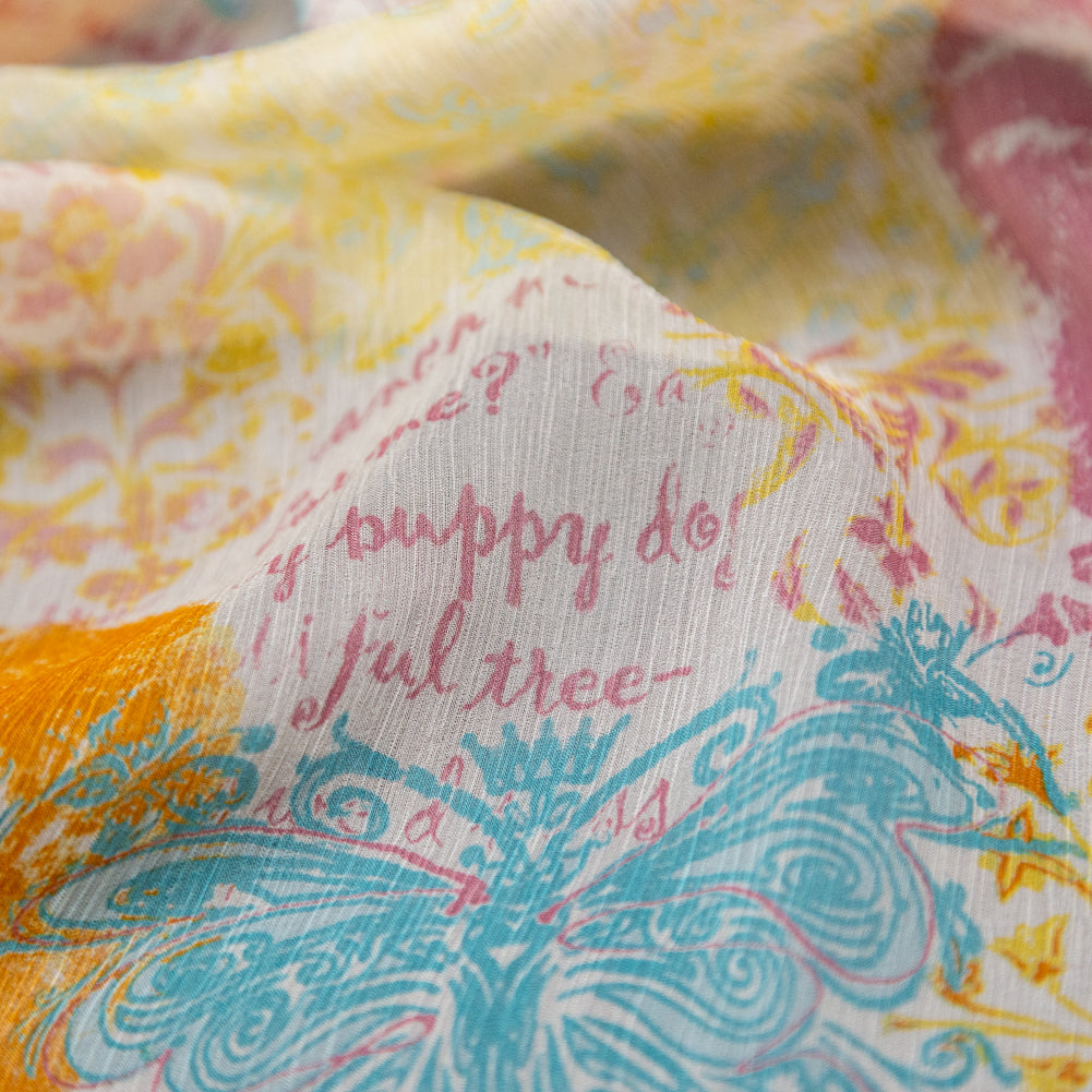 Orange, Pink and Blue Floral Crinkled Silk Chiffon - Joann Fabrics