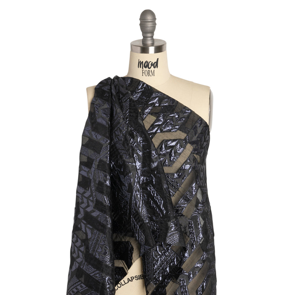 Metallic Midnight and Black Geometric Pathways Luxury Burnout Brocade - Joann Fabrics