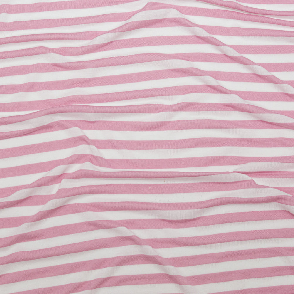 Pressed Rosebloom and Bright White Bengal Striped Polyester Jersey - Joann Fabrics
