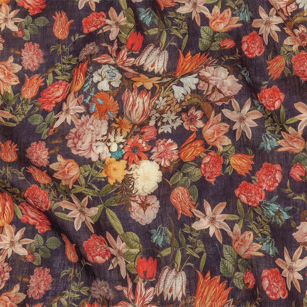 Red, Orange and Eggplant Bouquets Lightweight Linen Woven - Joann Fabrics