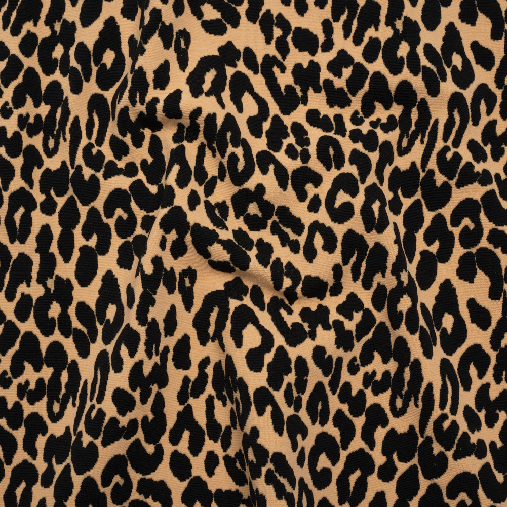Stretch Polyester Jacquard Knit - Beige and Black Leopard Spots - Designer Deadstock - Joann Fabrics