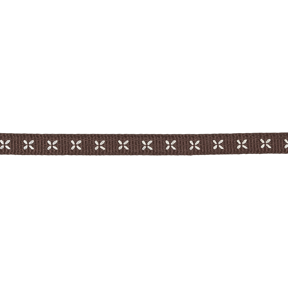 Puce Grosgrain Ribbon with Blanc de Blanc Stitched Flowers - 0.25