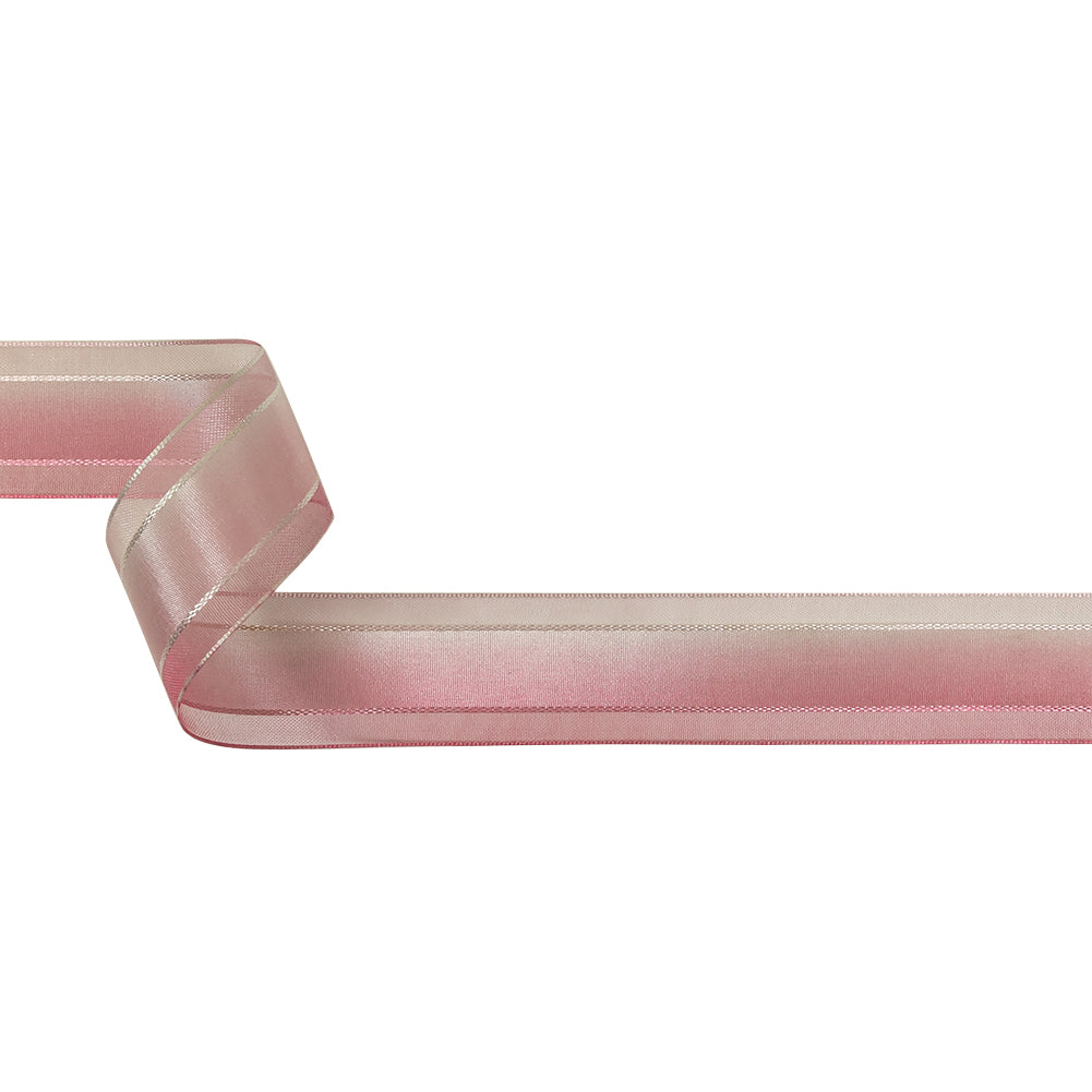 Pink and White Ombre Woven Ribbon with Sheer Organza Borders - 1