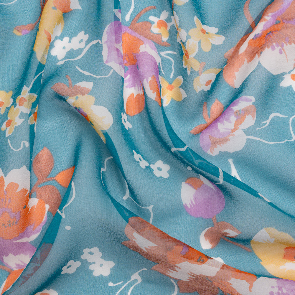 Teal, Orange and Purple Floral Silk Chiffon - Joann Fabrics