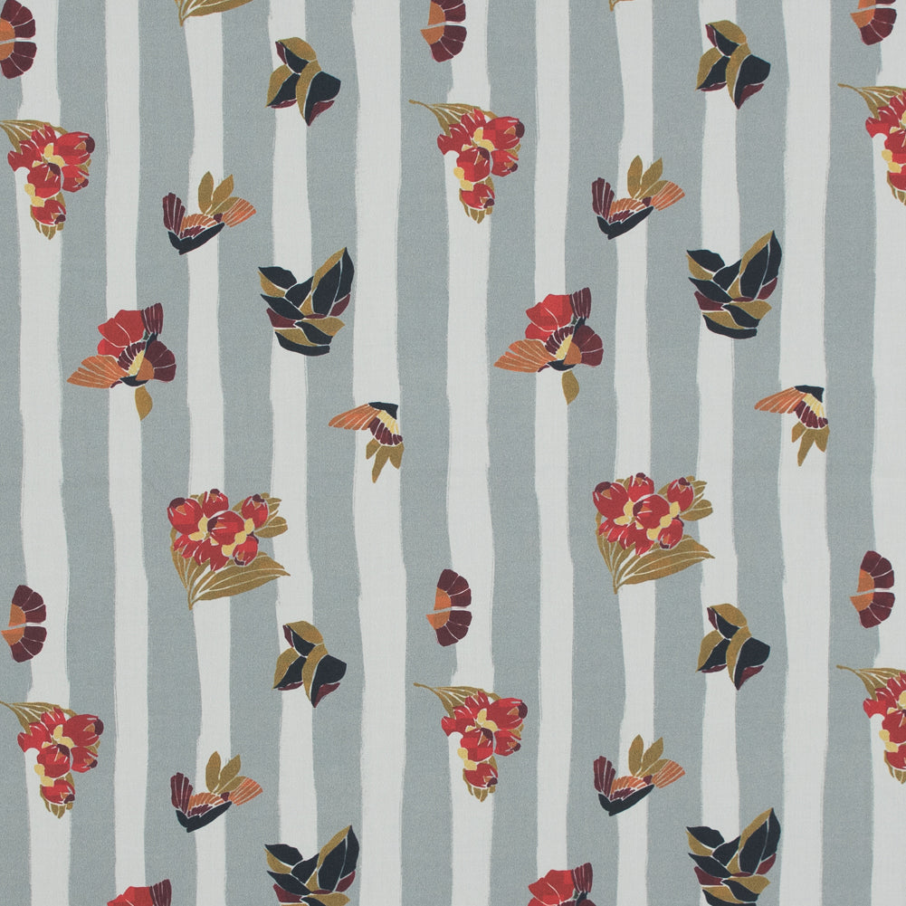 Cotton Poplin - Flowers over Gray Stripes - Flores de Vitalidad Print - Mood Exclusive Avenable Collection - Joann Fabrics