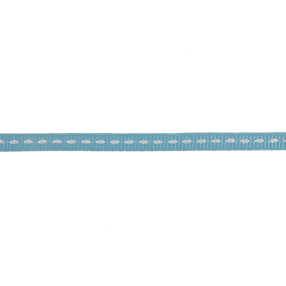 Dusty Blue Grosgrain Ribbon with Bright White Stitching - 0.25