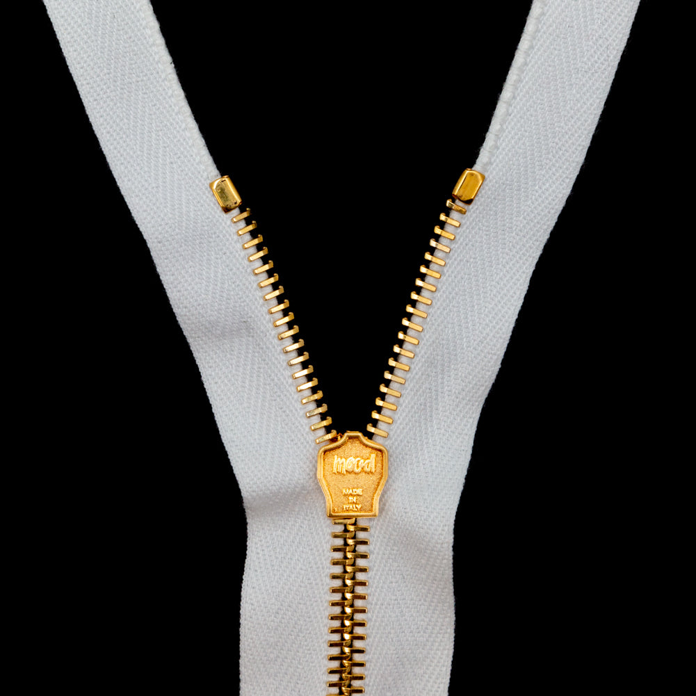 Mood Exclusive Italian White and Gold T5 Open End Metal Zipper - 27.5