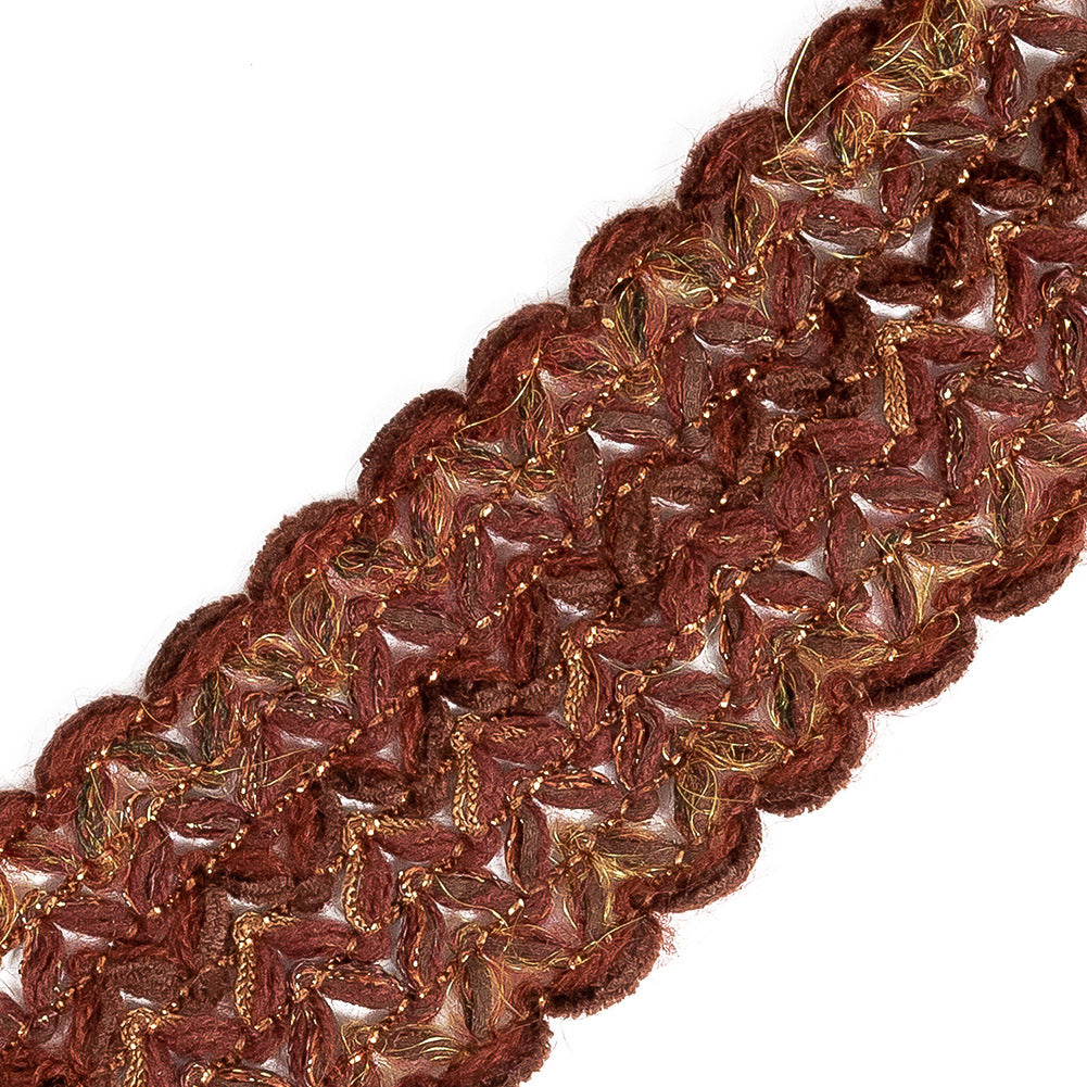 Cherry Mahogany, Orange and Yellow Metallic Mohair and Lurex Trim - 2