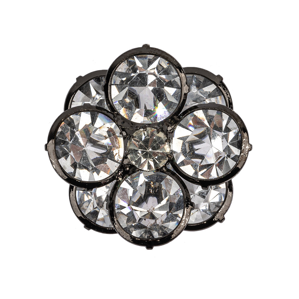 Vintage Famous NYC Designer Crystal and Black Floral Button with Rhinestone Core - 44L/28mm - Joann Fabrics