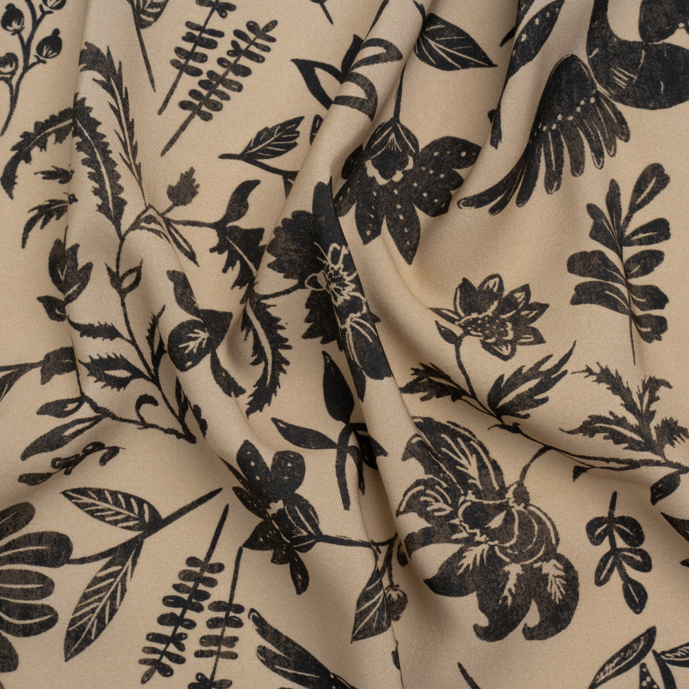 Mood Exclusive Beige Pheonix Flowers Sustainable Viscose and Polyester Twill - Joann Fabrics