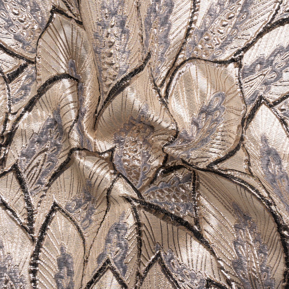 Metallic Beige, Silver and Gray Decorated Feathers Luxury Brocade - Joann Fabrics