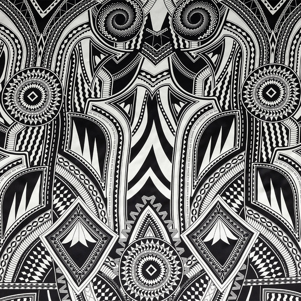 Mood Exclusive Italian Black and White Geometric Digitally Printed Silk Charmeuse Panel - Joann Fabrics