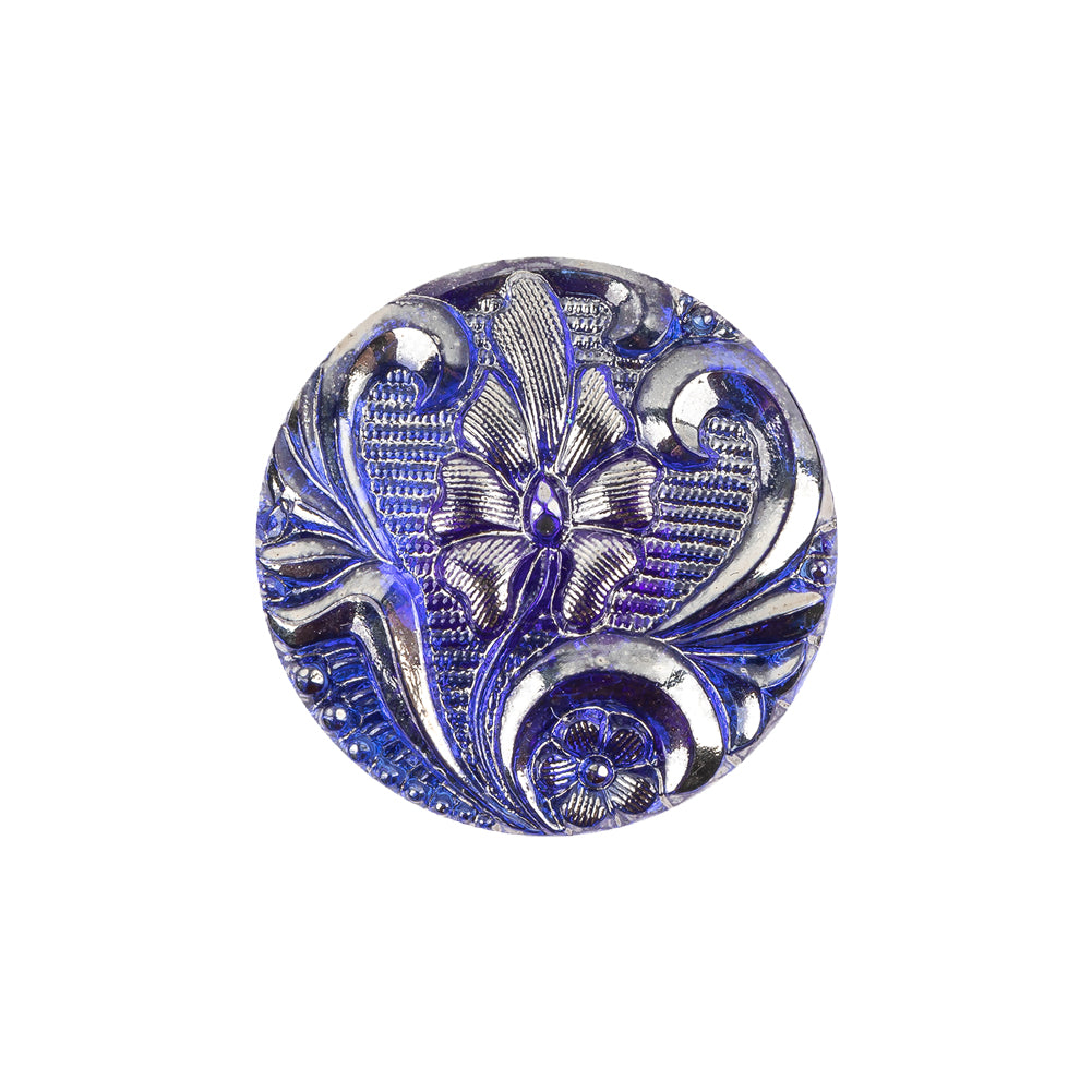 Cobalt Translucent Floral Shank Back Glass Button - 36L/23mm - Joann Fabrics