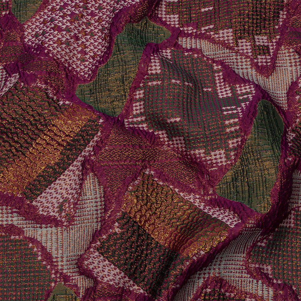 Metallic Gold, Magenta and Forest Abstract Patchwork Luxury Brocade - Joann Fabrics