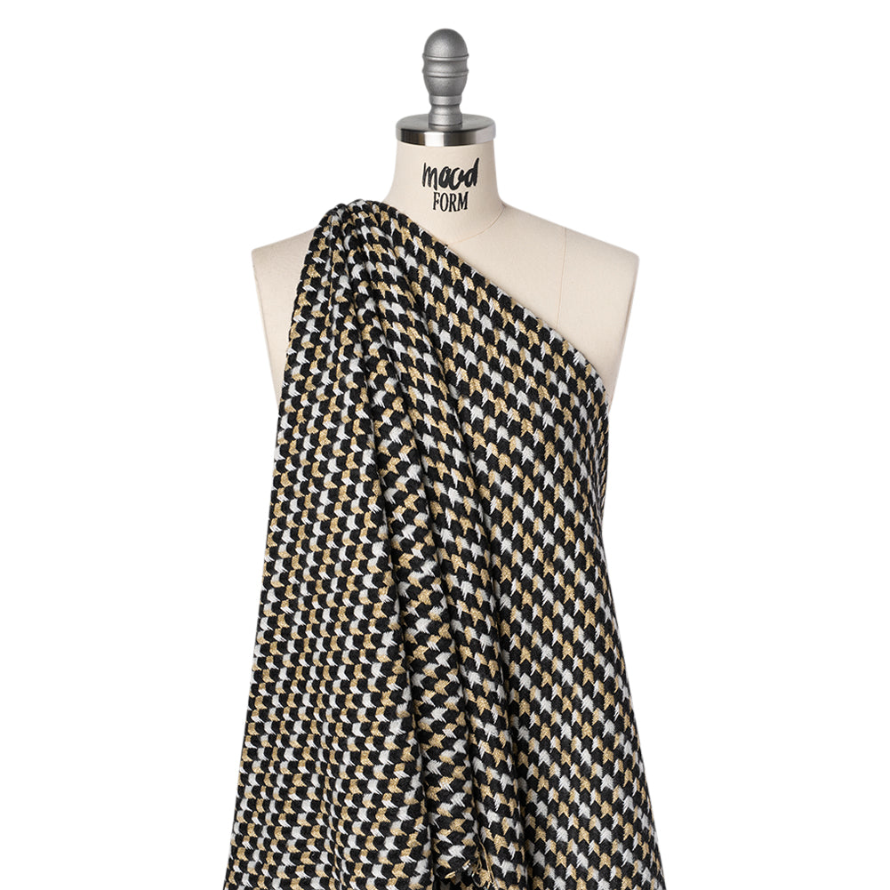 Metallic Wool and Acrylic Tweed Twill - Black, Gold and White Geometric - Deadstock - Joann Fabrics