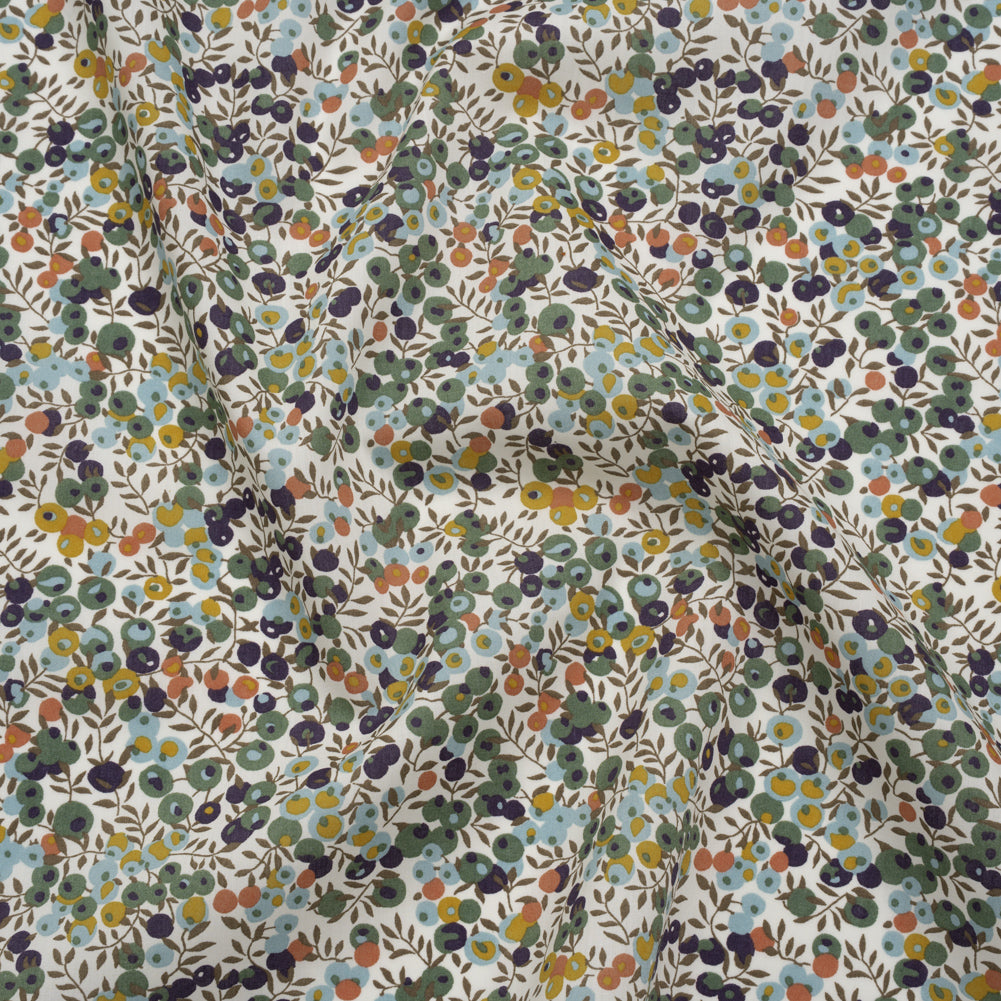 Liberty Fabrics Tana Lawn® - Wiltshire Green - Olive, Sky Blue and Brown Leaves and Berries - Joann Fabrics