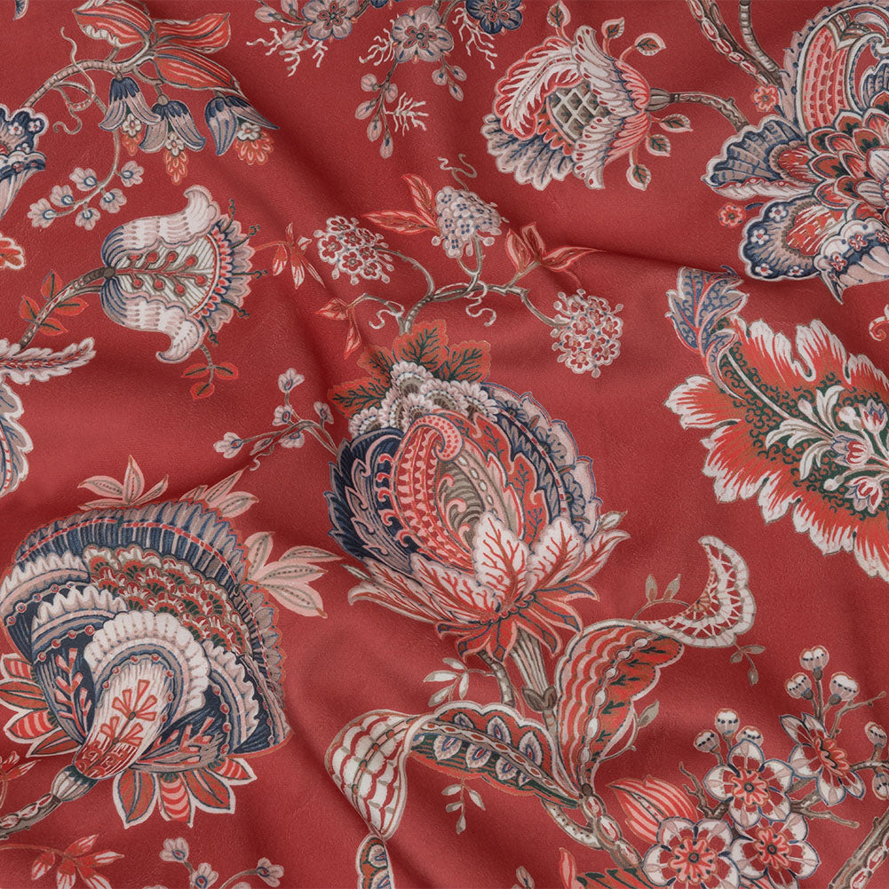 Polyester Microvelvet Print - Crimson Jacobean Floral - British Imported - Joann Fabrics