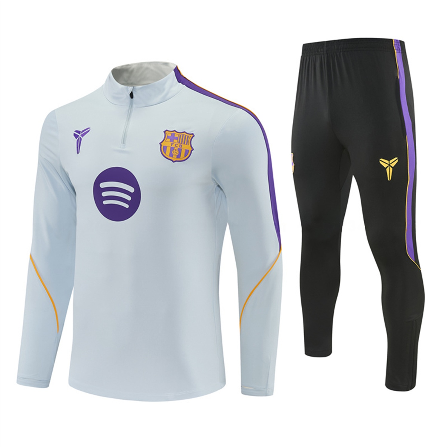 Barcelona 26-27 Long Sleeves Training Set - Light Grey Top & Black Pants - UnitedFutballJersey