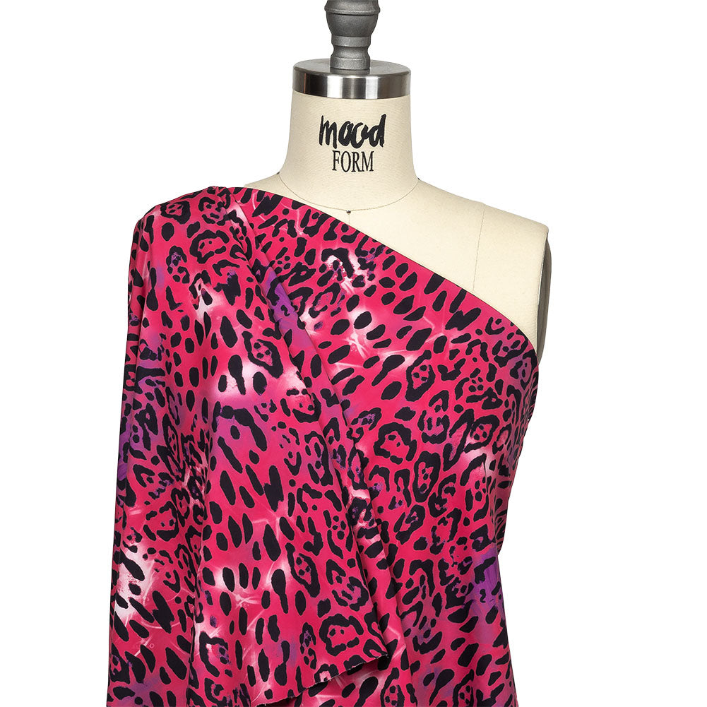 Compression Swimwear Tricot, UV Protective with Aloe Vera Microcapsules - Pink and Purple Tie Dye Leopard - Caye Collection - Joann Fabrics