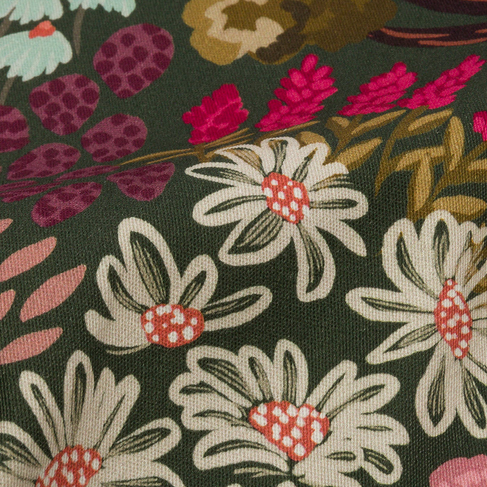 Stretch Cotton Twill Print - Red and Green Mushrooms and Flowers - Mood Exclusive Woodland Escape - Joann Fabrics