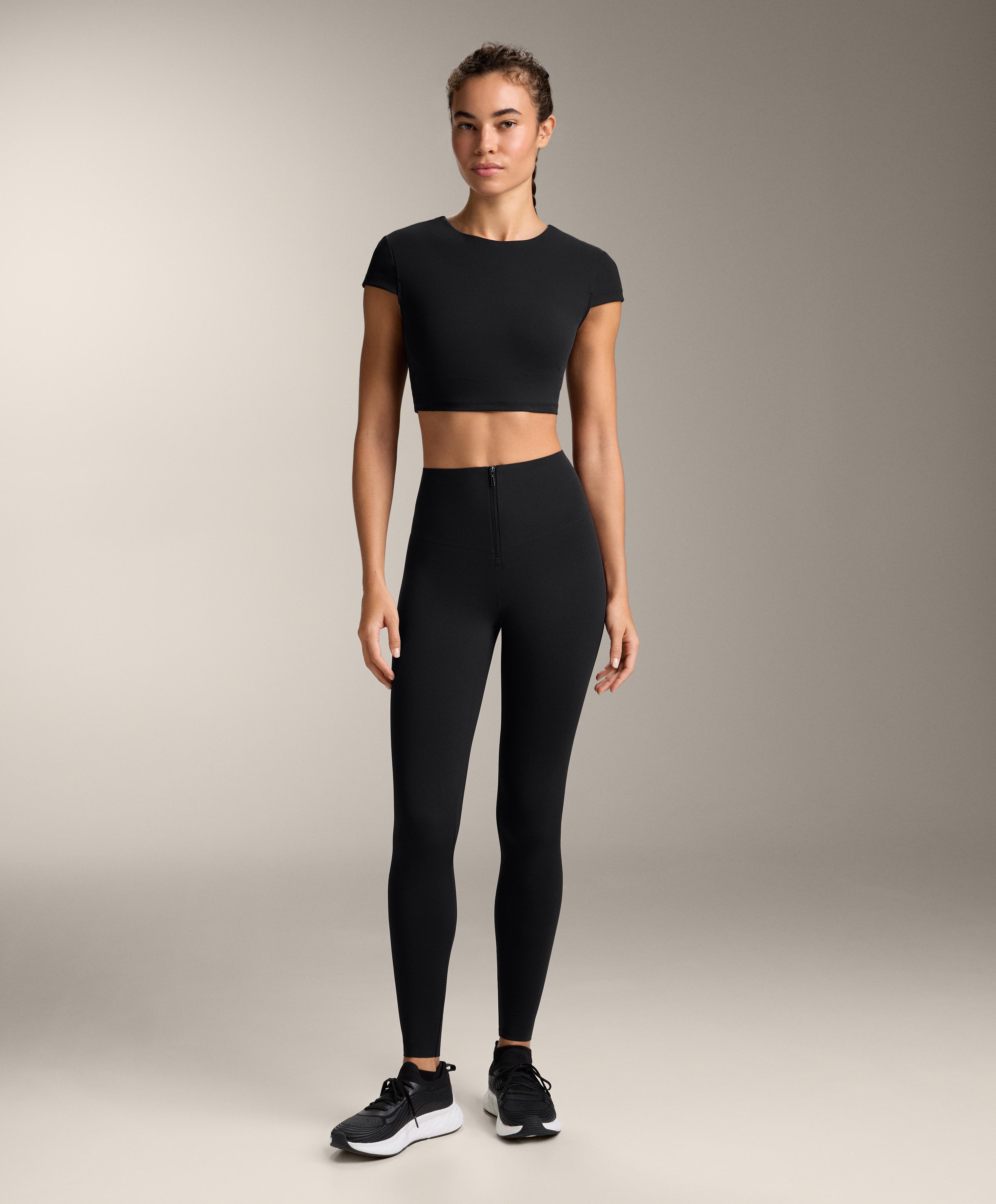 Compressive high-rise core-control ankle-length leggings with zip