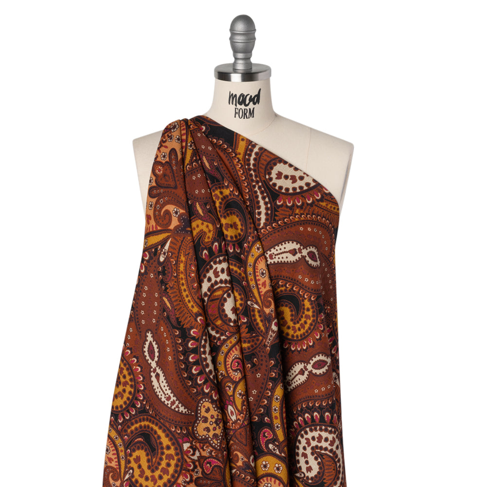 Slubbed Gauzy Cotton Woven - Brick Red, Dark Peach and Golden Ochre Paisley - Mood Exclusive Spice Market Print - Joann Fabrics