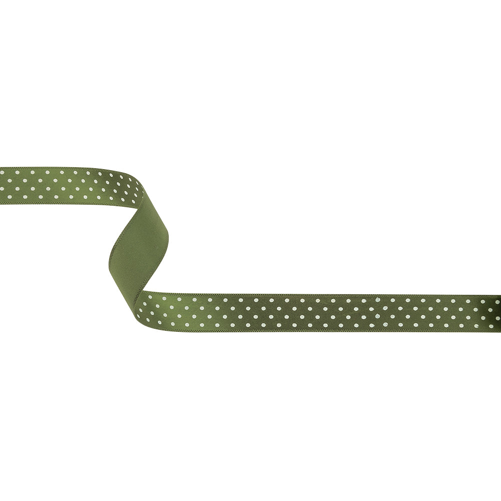 Olive and White Polka Dots Satin Ribbon - 0.625
