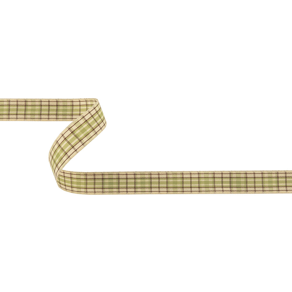 Sage, Brown and Vanilla Ice Plaid Woven Ribbon - 0.625