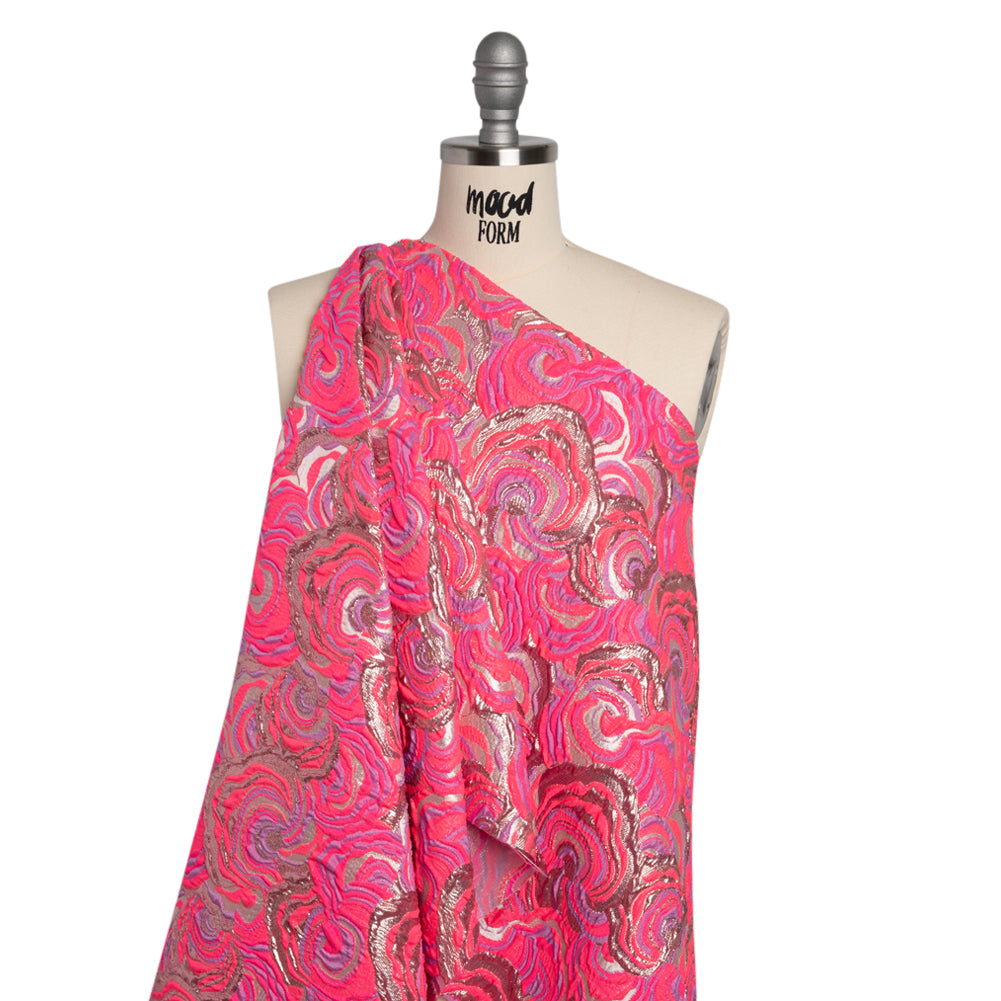 Swirls Luxury Brocade - Neon Pink, Purple and Metallic Rose Gold - Joann Fabrics