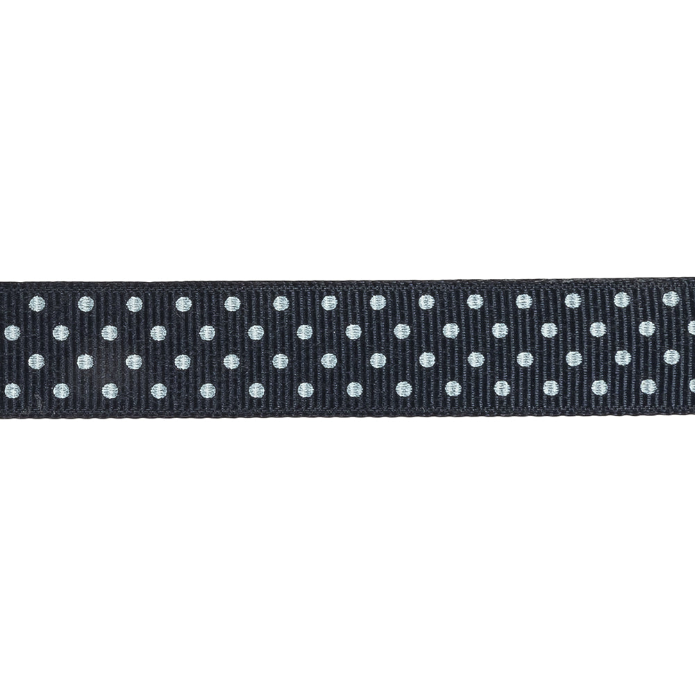 Total Eclipse and White Polka Dots Grosgrain Ribbon - 0.625