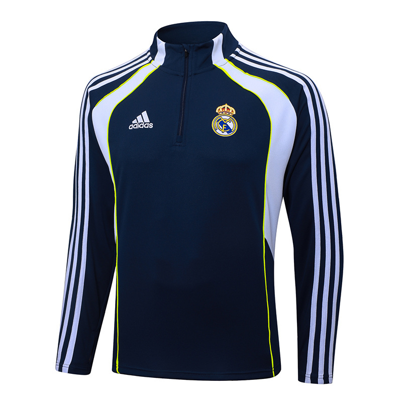 2025-2026 Real Madrid Retro Royal blue Half-Pull Training Suit Football Shirt 1:1 Thai Quality Set