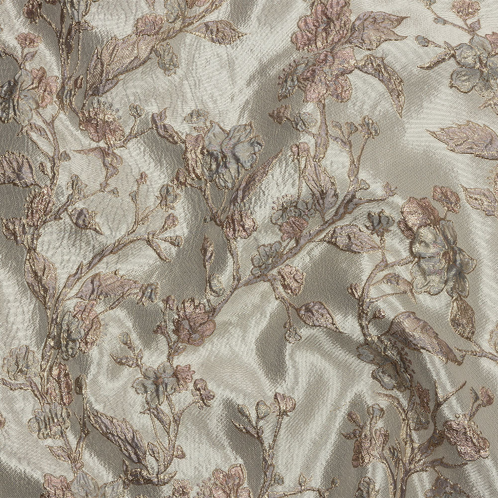 Metallic Gray, Gold and Bubblegum Pink Flowering Vines Luxury Brocade - Joann Fabrics