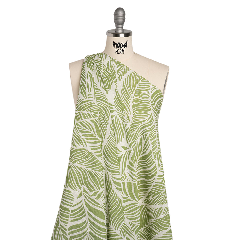 Slubbed Gauzy Cotton Woven - Green and White Leaves - Mood Exclusive Spring Sonnet Print - Joann Fabrics