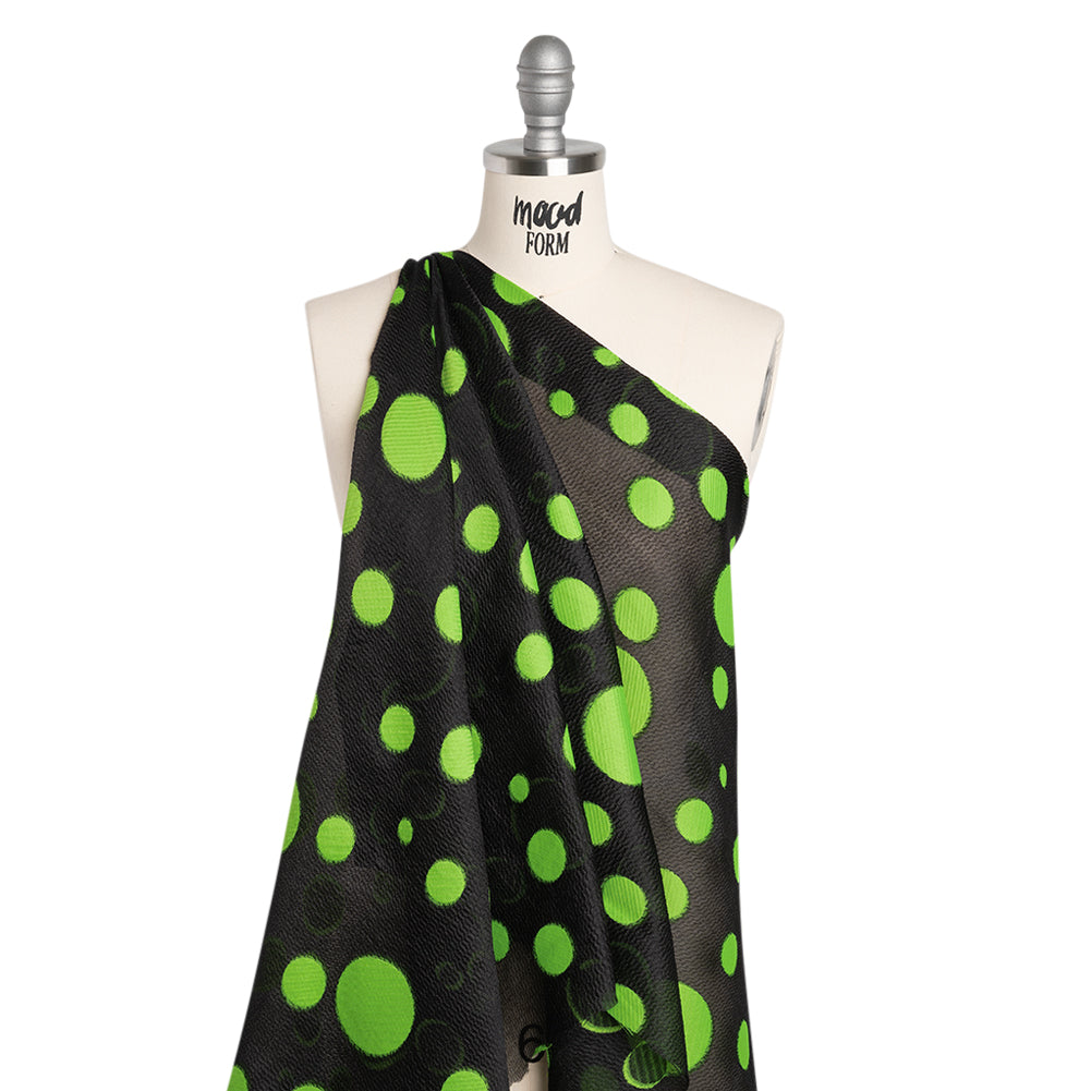 Lightweight Textured Burnout Brocade - Lime Green and Black Polka Dots - Joann Fabrics