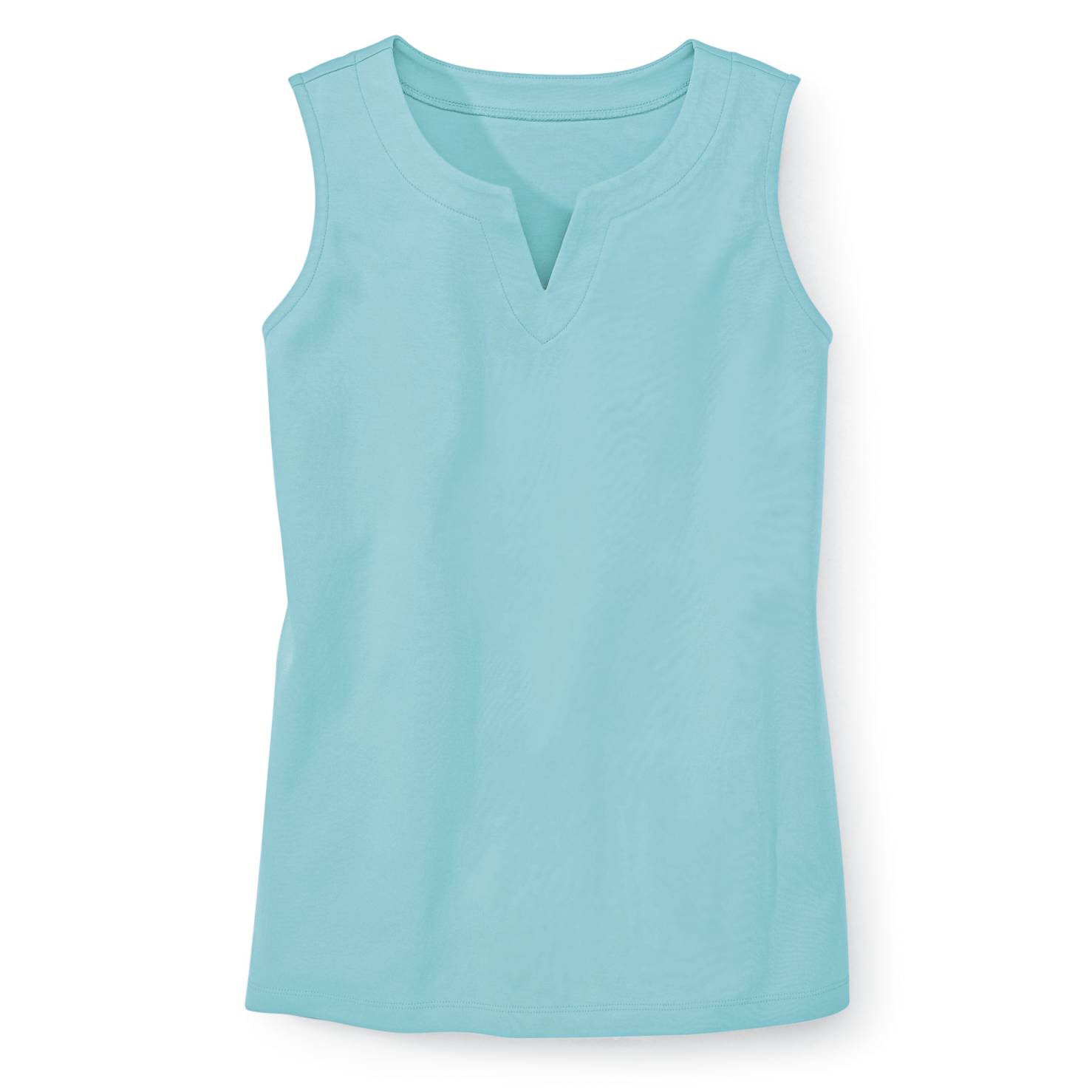 Supima Cotton Notched-Neck Sleeveless Top, Side Slits - Northstyle Catalog
