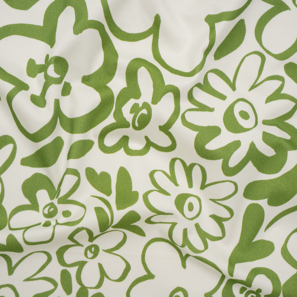 Brushed Cotton Woven - Green and Off White Flower Doodles - Mood Exclusive Sweet Scribbles Print - Joann Fabrics