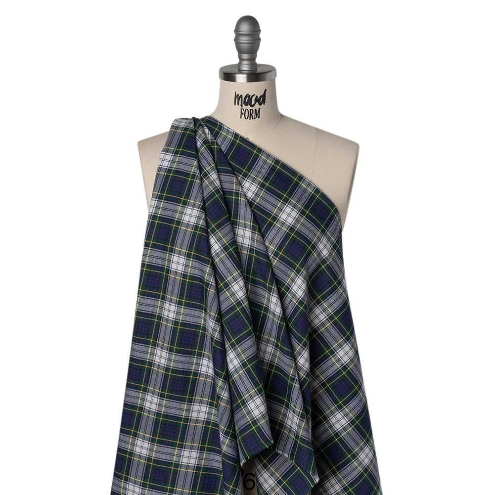 Brushed Cotton Twill Shirting - Blue, Green and Yellow Plaid - Designer Deadstock - Joann Fabrics