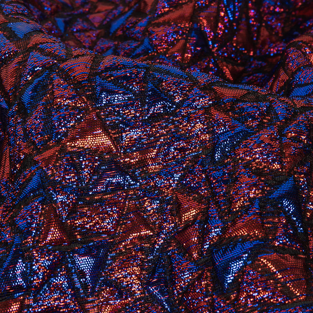 Mood Exclusive Metallic Royal Blue and Red Tactile Triangles Luxury Brocade - Joann Fabrics