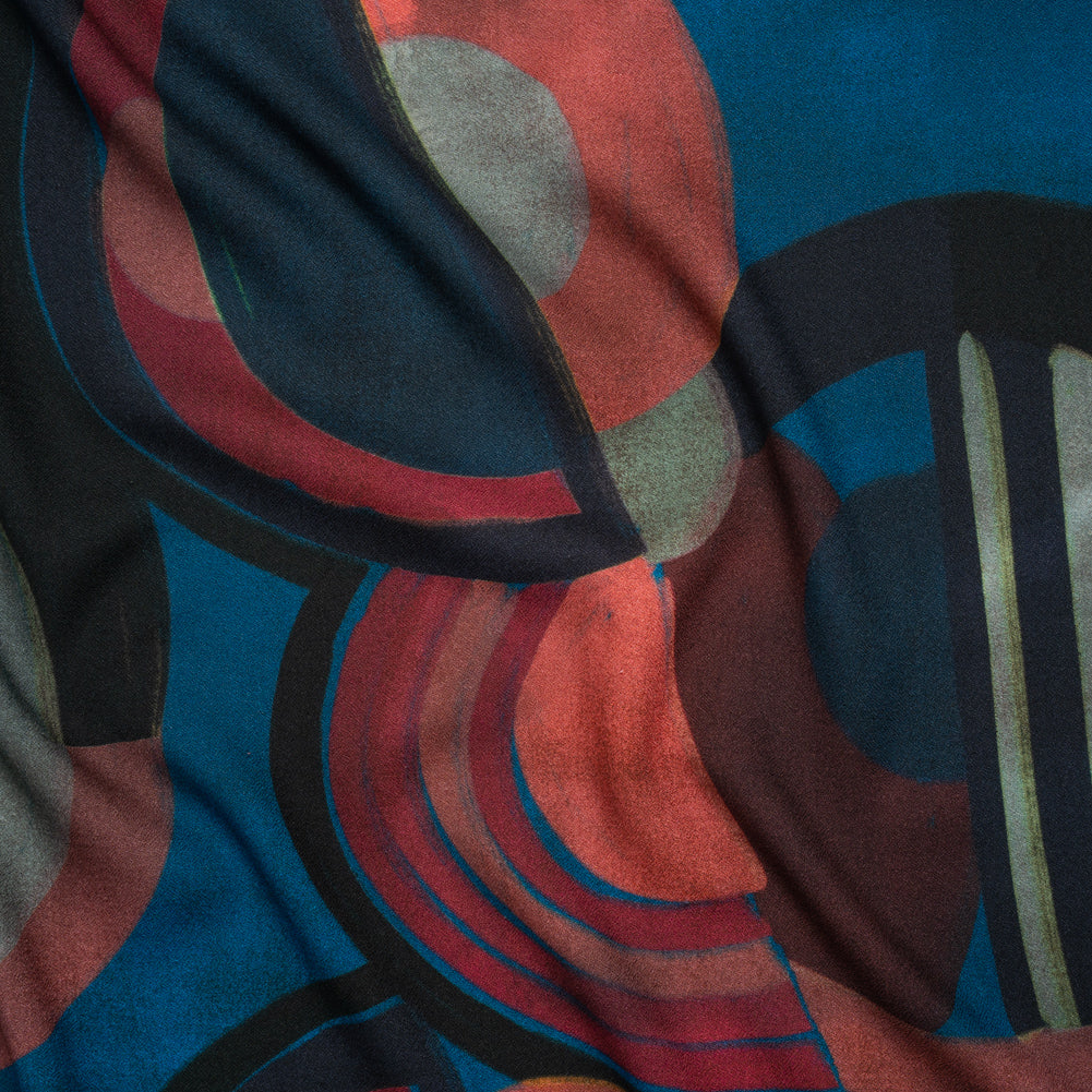 Viscose Crepe - Berry Red, Deep Blue and Navy Soft Geometrics - Mood Exclusive Orphic Orbits Print - Joann Fabrics