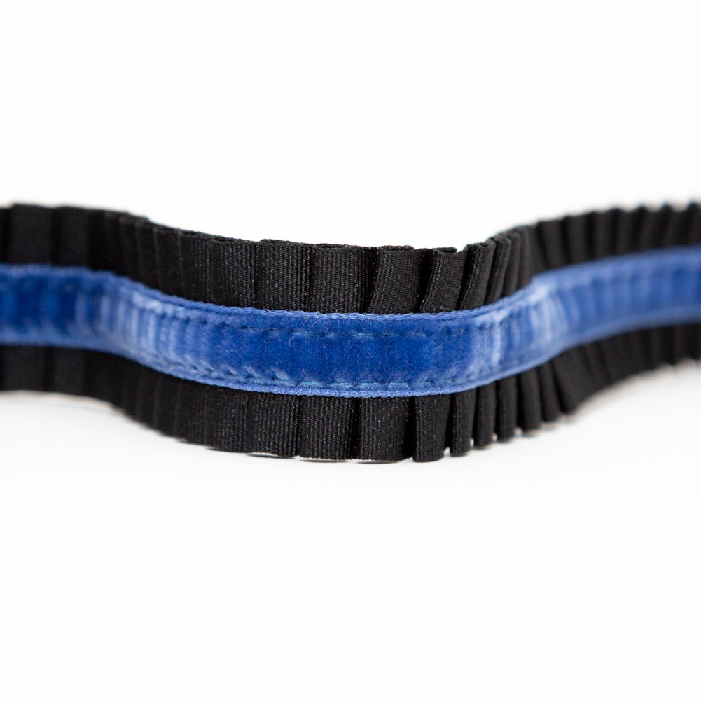 Italian Black and Blue Pleated Grosgrain Ribbon with Velvet Center - 1