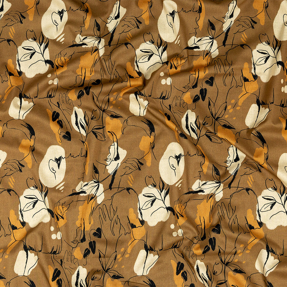 Cotton Voile - Brown Figure Lines - Contoured Personage Print - Mood Exclusive Serengeti Collection - Joann Fabrics