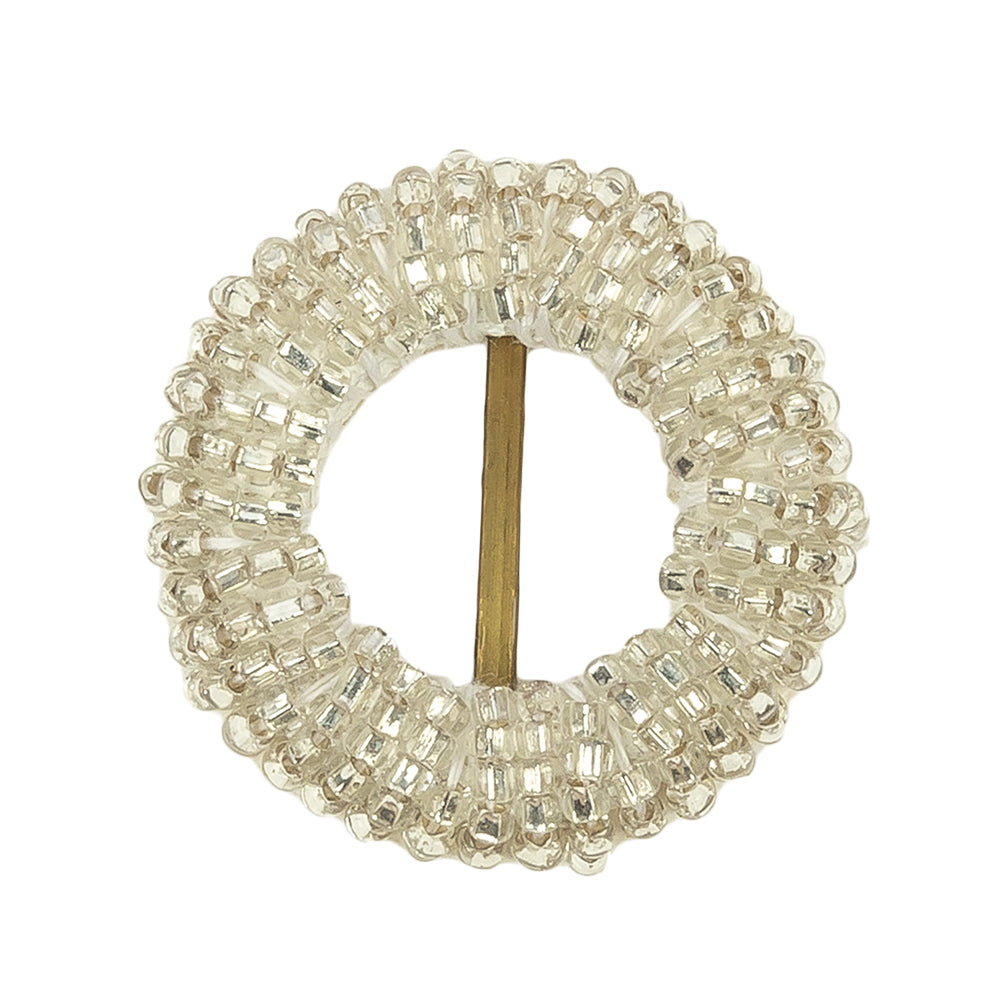 Vintage Silver-Lined Beaded Circular Slider with Brass Bar - 1.125