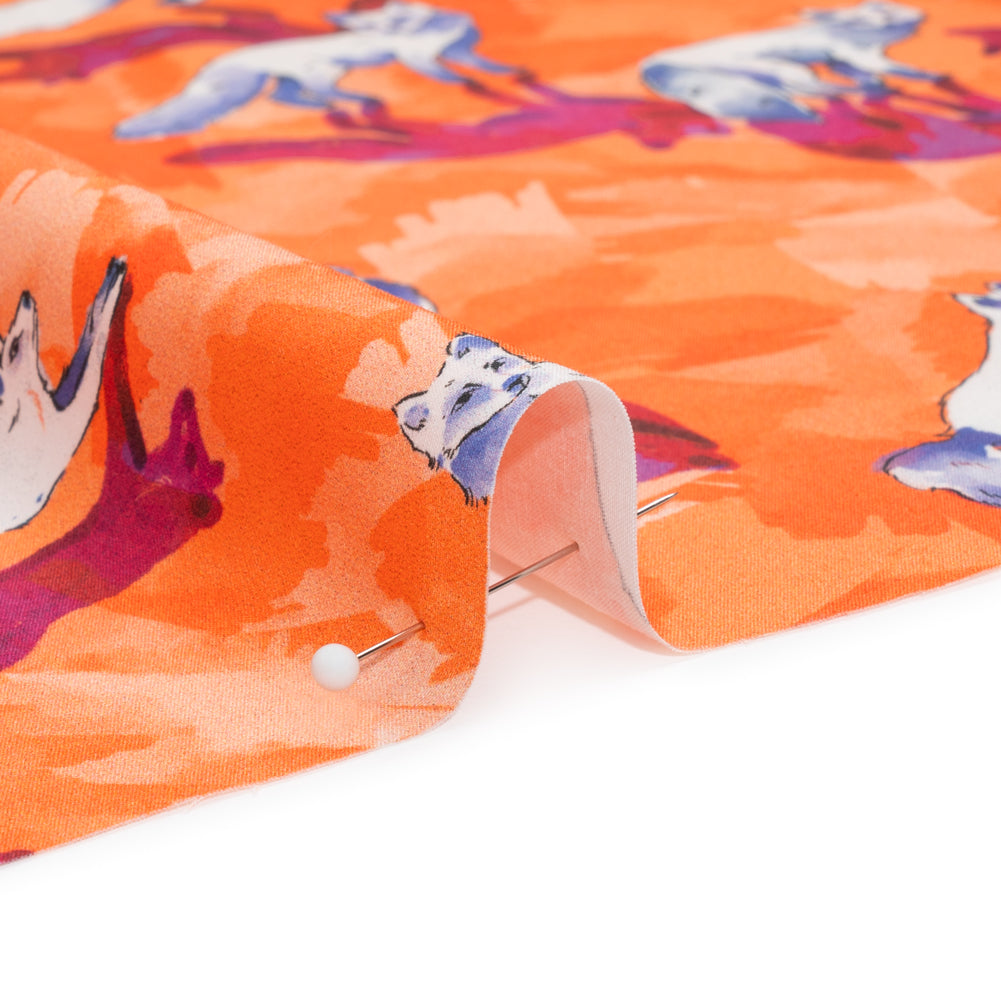 Stretch Cotton Poplin Print - Orange and Pink Arctic Foxes - Mood Exclusive Shadow Work - Joann Fabrics