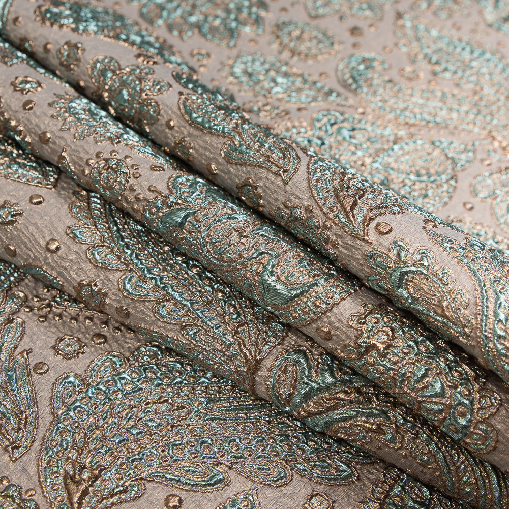 Mint and Gold Luxury Paisley Metallic Brocade - Joann Fabrics