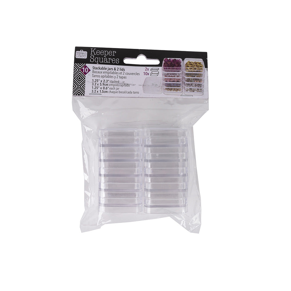 10 Square Stacker Jars with 2 Lids - 1.25
