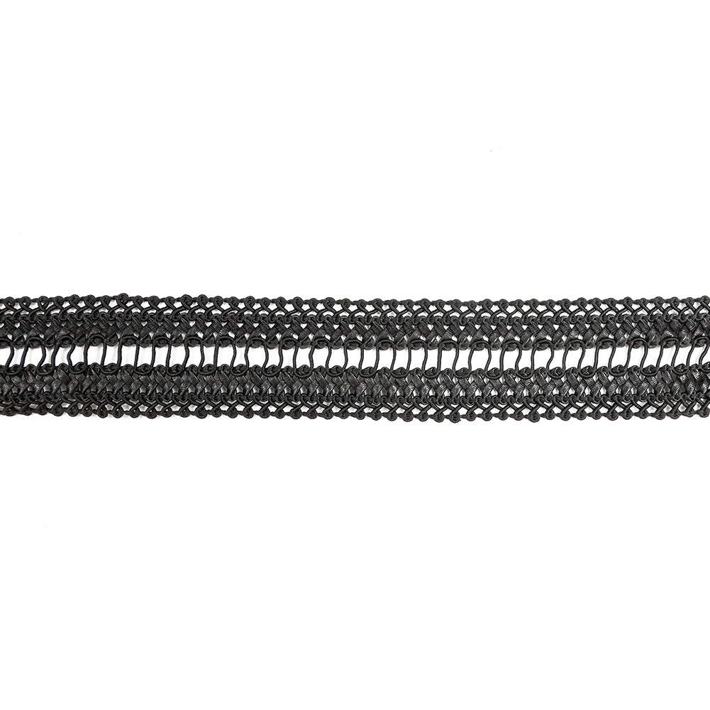 Italian Black Braided Faux Leather Trim - 1.5