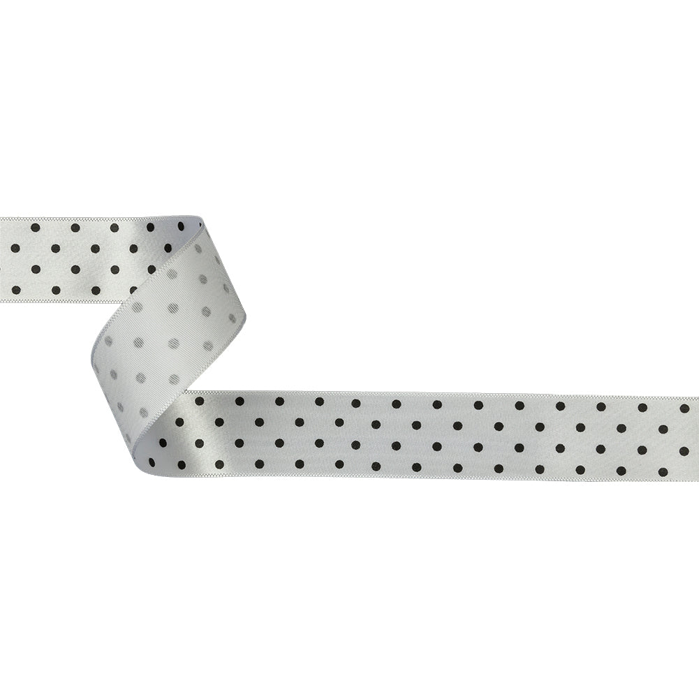 White and Black Polka Dot Satin RIbbon - 1
