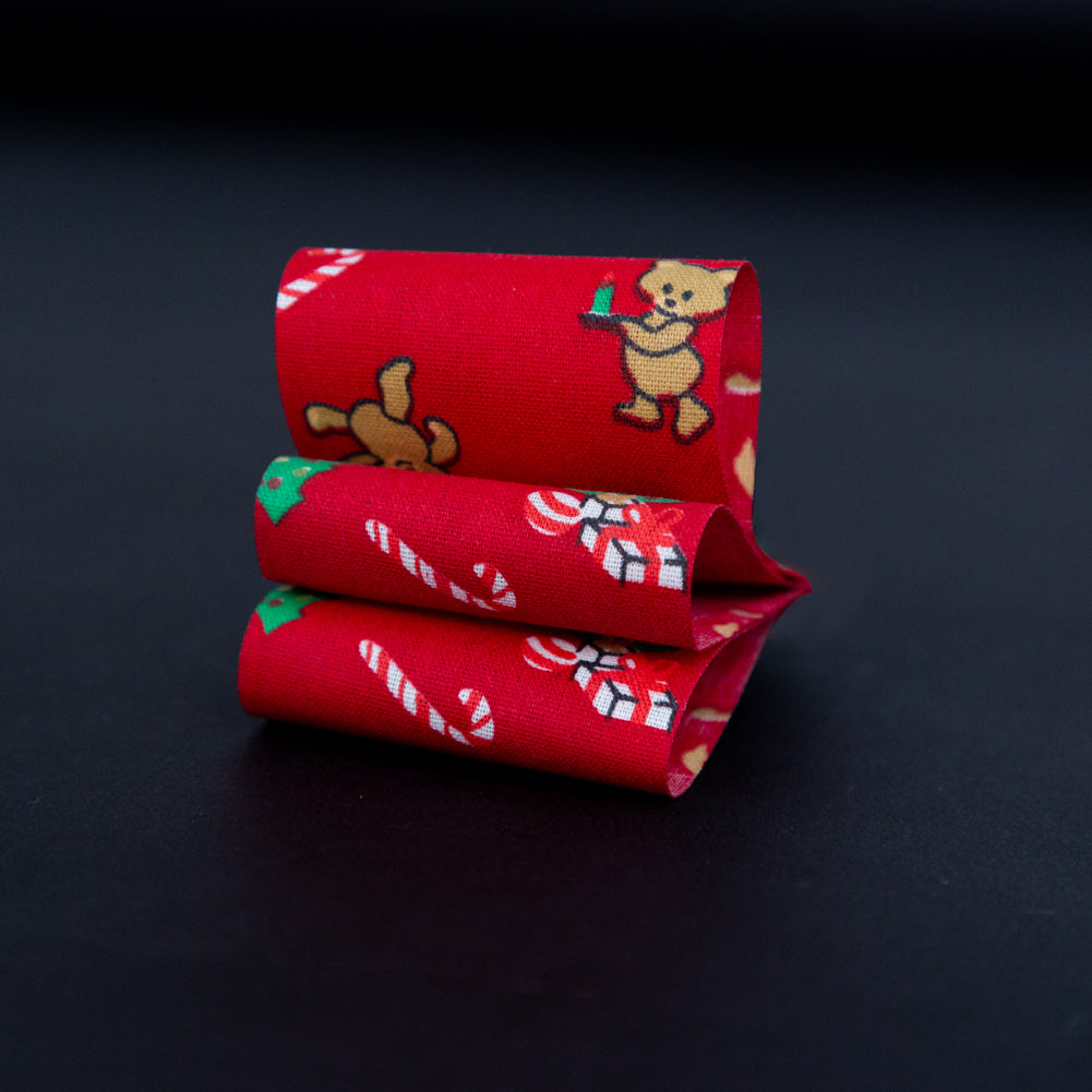 Red Teddy Bear and Christmas Tree Ribbon - 1.875