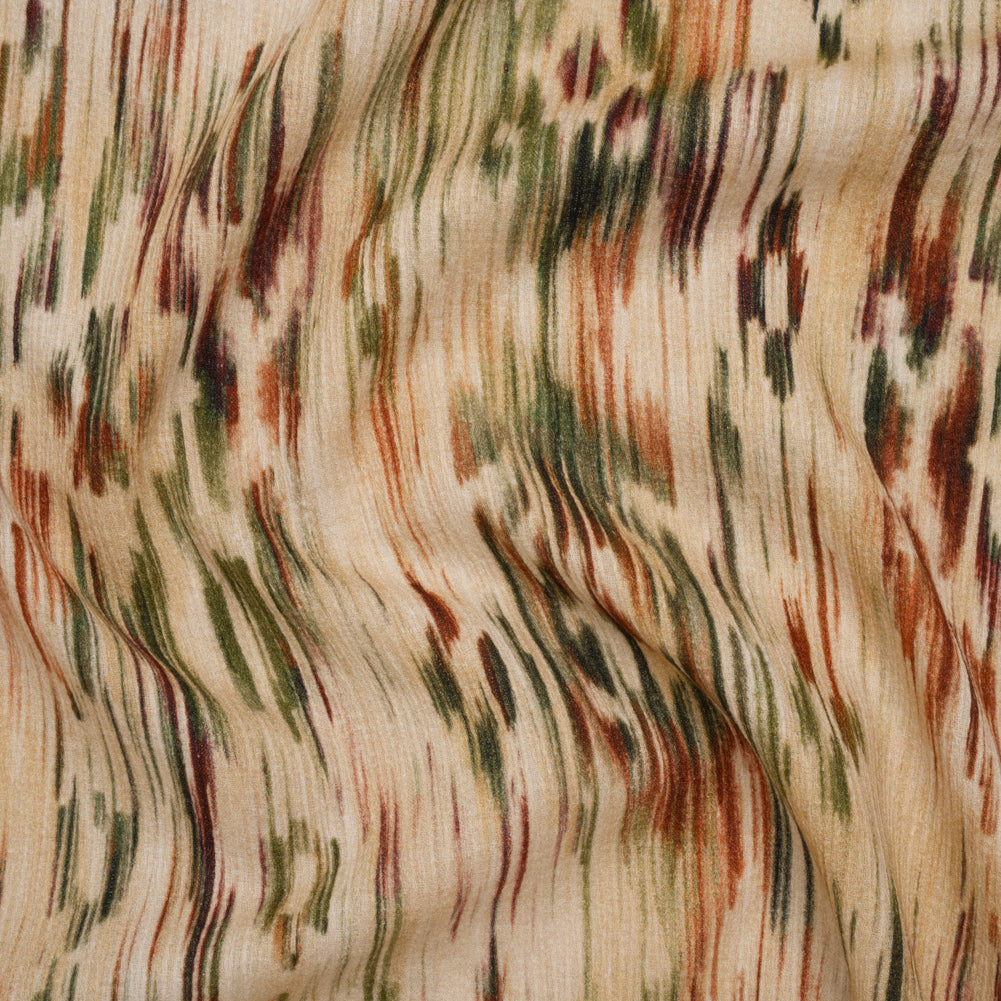 Slubbed Gauzy Cotton Woven - Beige, Burgundy and Green Abstract Painterly Ikat - Mood Exclusive Striate Shot Print - Joann Fabrics